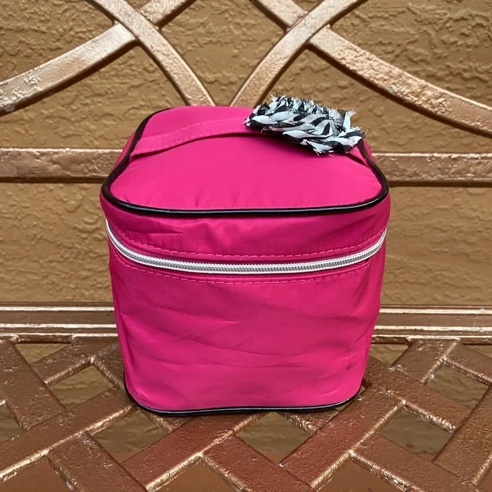 New Lancome Square Pink Cosmetic Bag with Floral Detail